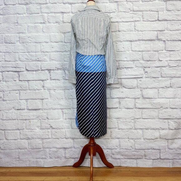 Tibi Delphina Blue Silk Striped Shirred Midi Skirt - Picture 6 of 9
